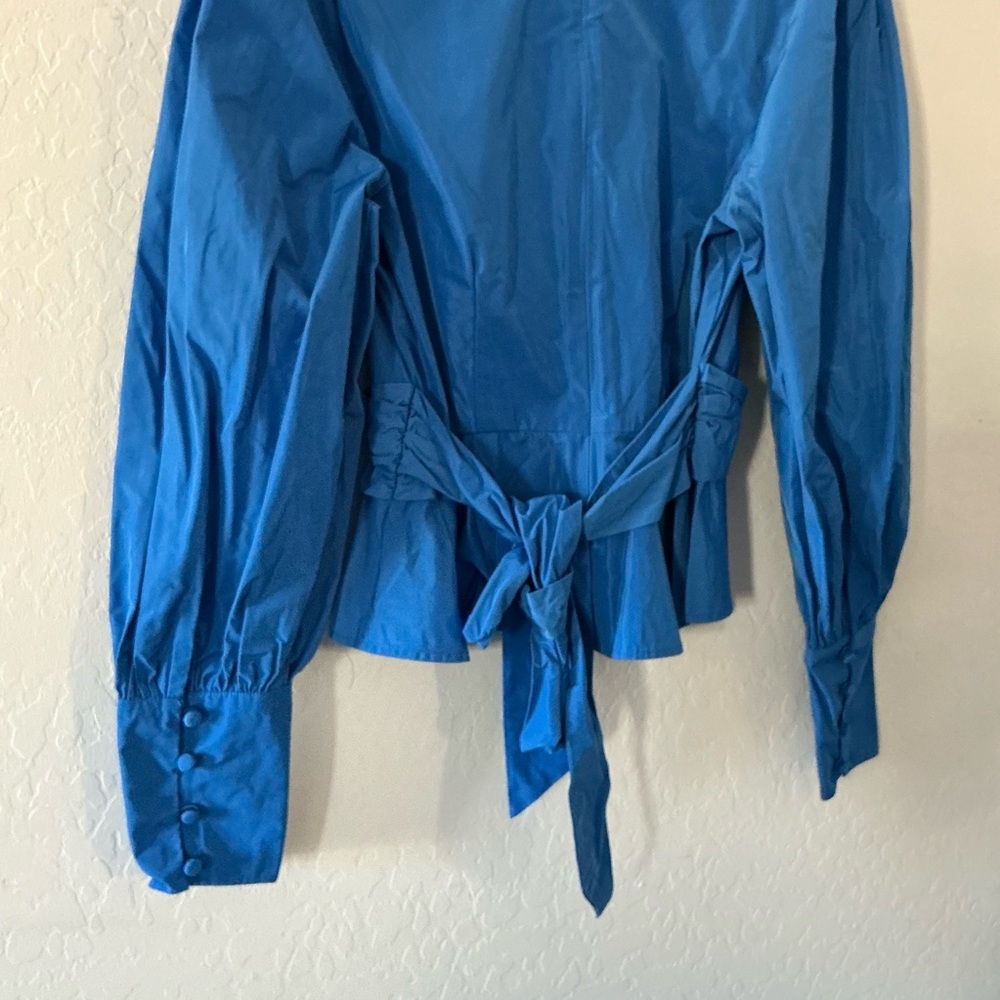 Veronica Beard Seema Wrap-Effect Taffeta Vibrant Blue Blouse Button Cuff Women’s - Picture 9 of 9